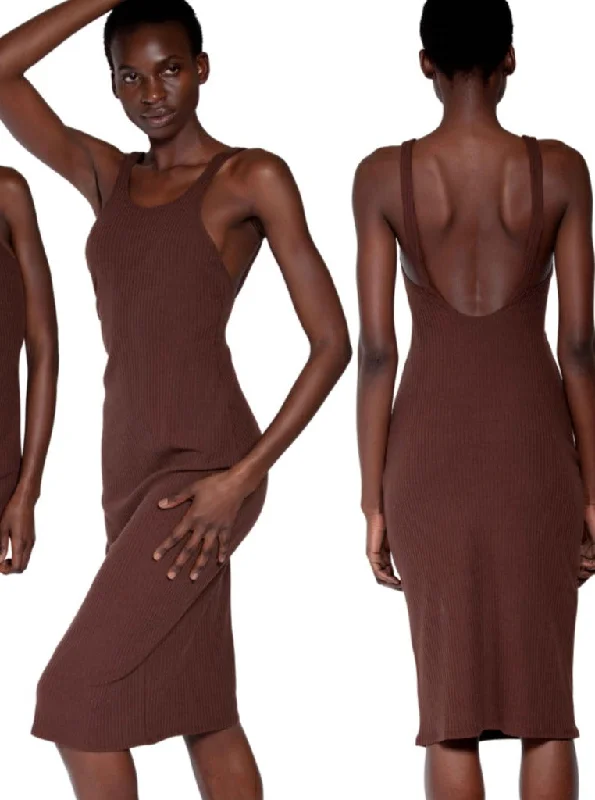 Women's Festive Attire Open Back Dress - Brown