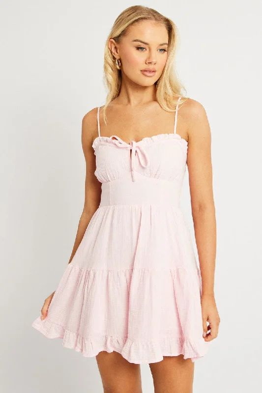 Affordable Luxury Women's Garments Pink Fit And Flare Dress Strappy Mini