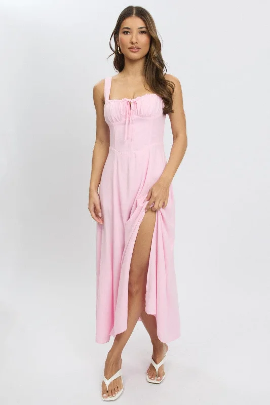 Women's Fashion Clothing Pink Maxi Dress Corset Detailed