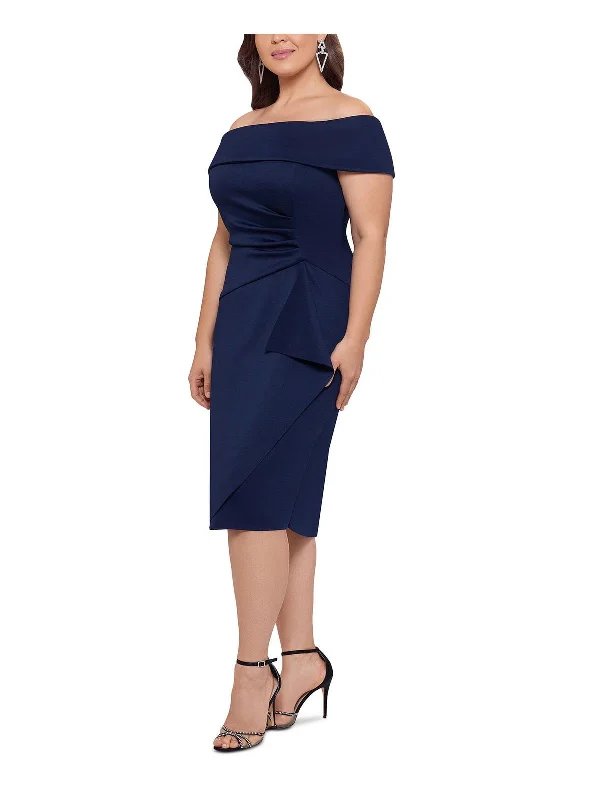 Affordable Women's Apparel Plus Womens Faux Wrap Midi Cocktail and Party Dress