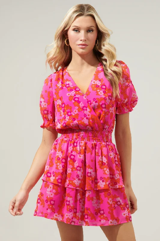 Affordable Women's Clothing Poppy Punch Amina Surplice Ruffle Mini Dress