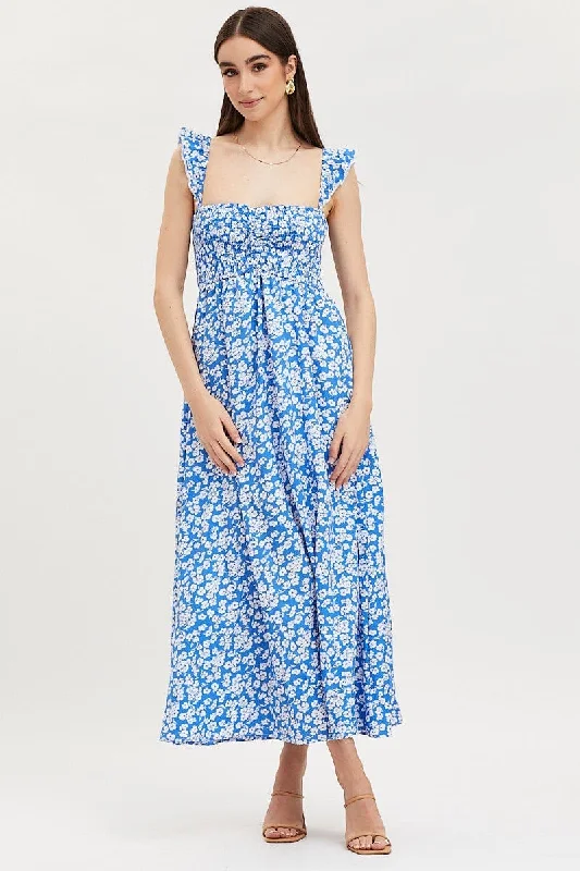 Women's Clothes Print Maxi Dress Shirred