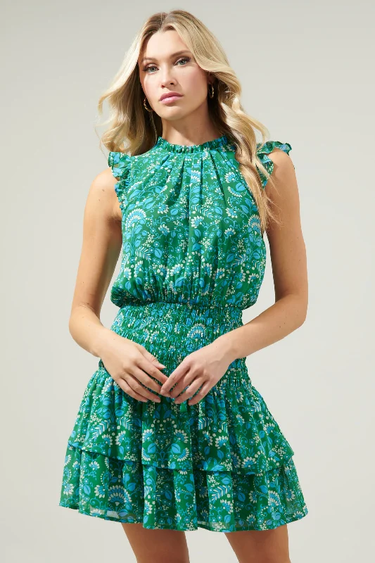 Women's Luxury Attire Rainier Paisley Trolly Smocked Mini Dress