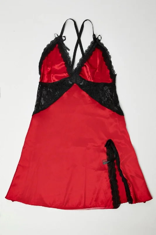 Summer Sale Red Lingerie Set Slip Nightdress with Thong