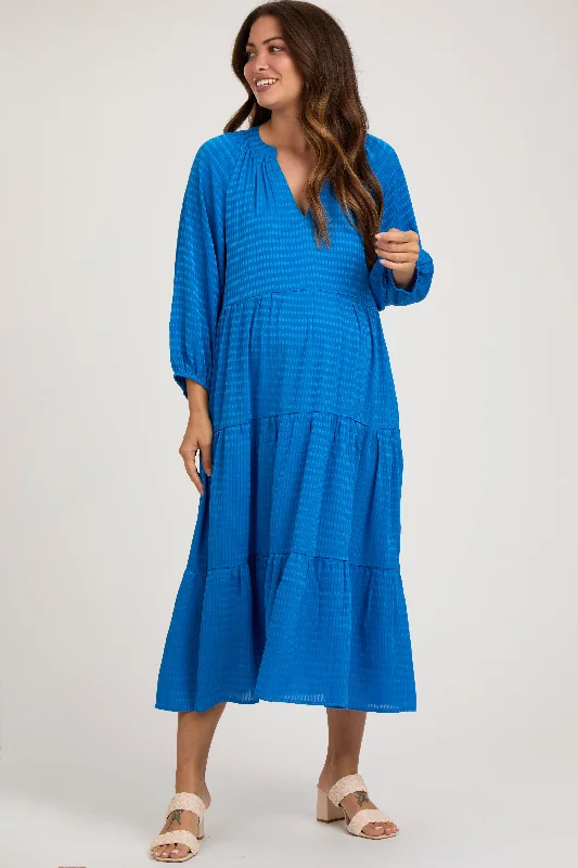 Weekend Sale Royal Textured Tiered Maternity Midi Dress