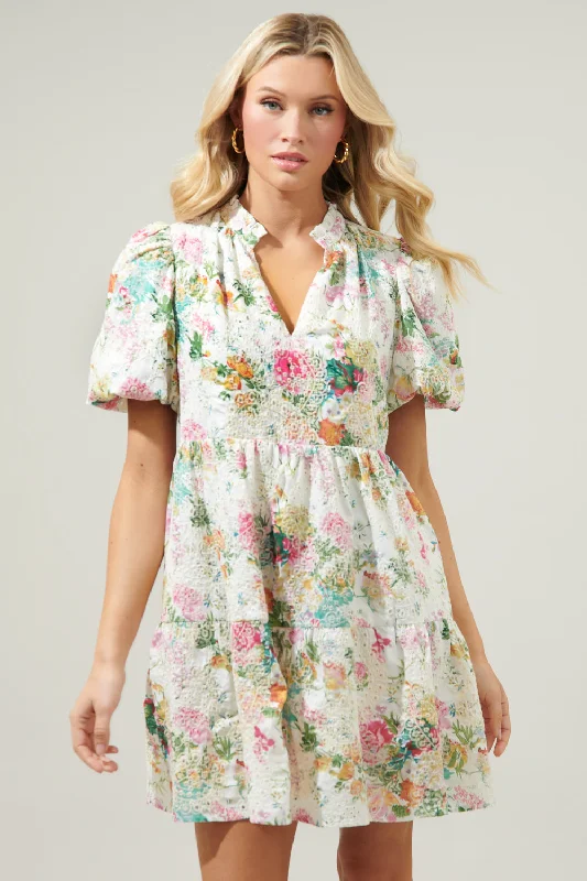Women's Comfortable Lounge Outfit Sommerset Floral Jacey Babydoll Eyelet Mini Dress