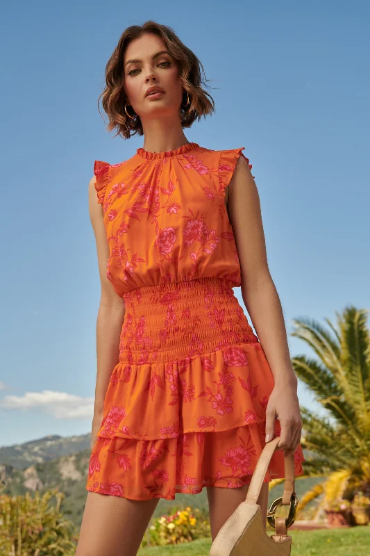 Women's Casual Apparel For Weekends Sunrise Floral Trolly Smocked Mini Dress