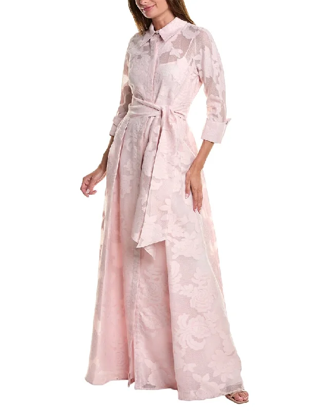 Designer Women's Fashion Online Teri Jon by Rickie Freeman Jacquard Lace Shirt Gown