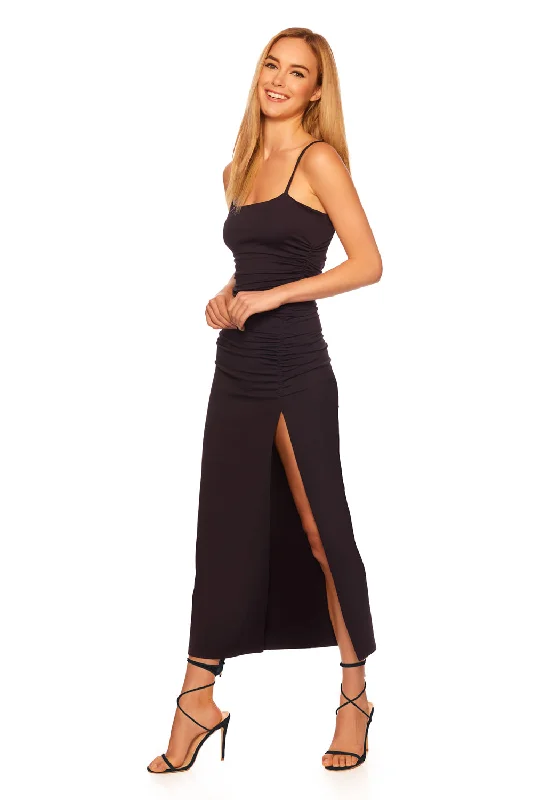 Best Boutiques Online thin strap ruched slit maxi dress