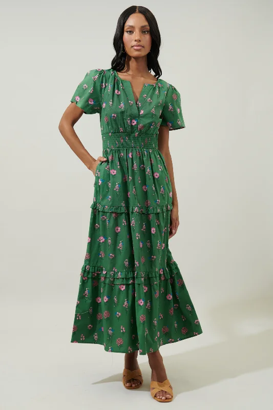 Women's Professional Outfit Trini Floral Palmer Poplin Tiered Maxi Dress