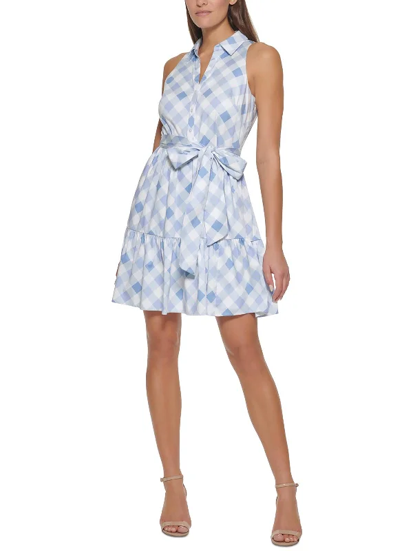 Women's Transitional Garments Womens Check Print Short Mini Dress