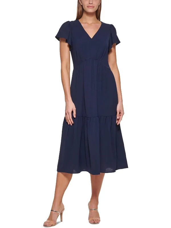 Women's Casual Outfit Womens Crinkle Midi Fit & Flare Dress