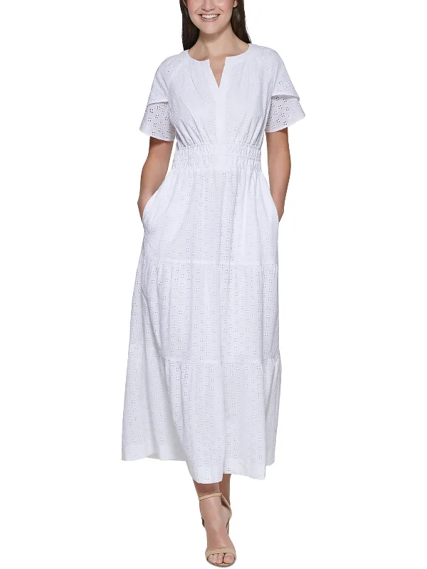 Women's Trendy Garments Womens Eyelet Maxi Fit & Flare Dress