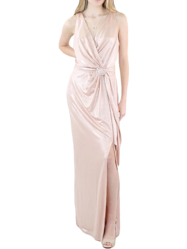 Women's Floral Print Outfit Womens Faux Wrap Long Evening Dress