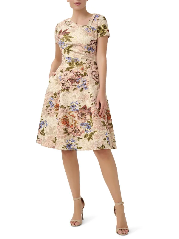 Discount Price Womens Floral Metallic Cocktail and Party Dress