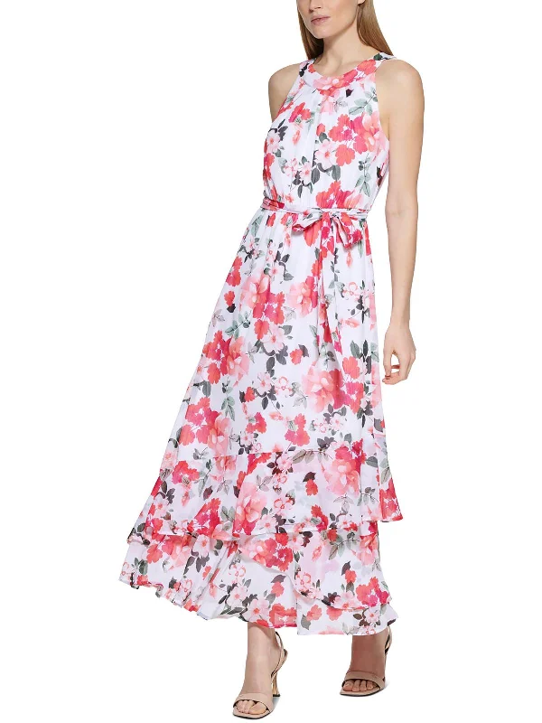 Women's Sports Apparel Womens Floral Print Tea Length Halter Dress