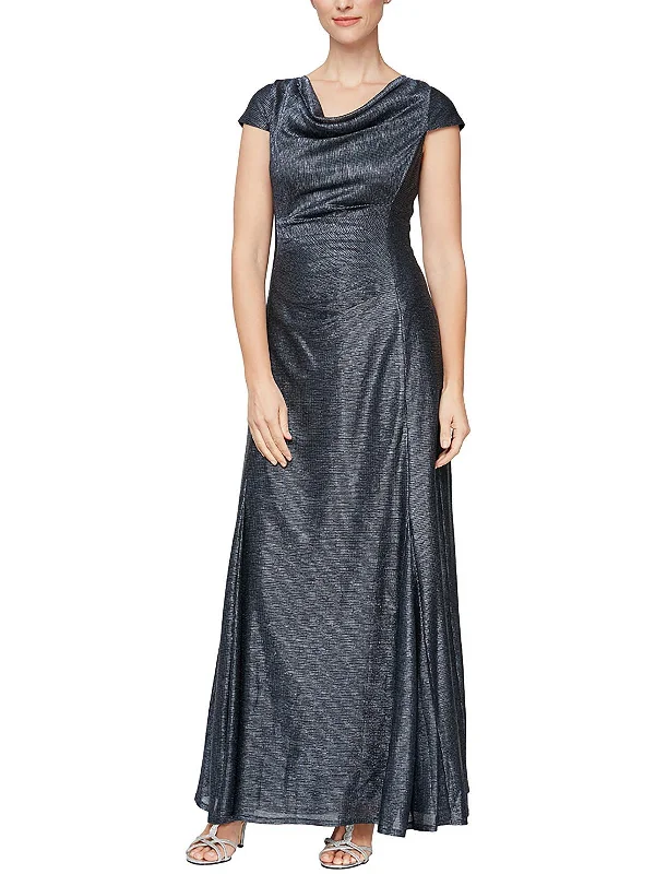 Women's Clothing For Outdoor Events Womens Metallic Cowl Neck Evening Dress