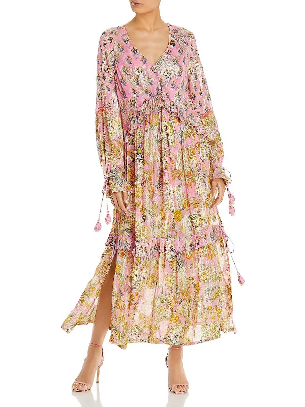 Women's Elegant Evening Attire Womens Tiered Tea-Length Fit & Flare Dress
