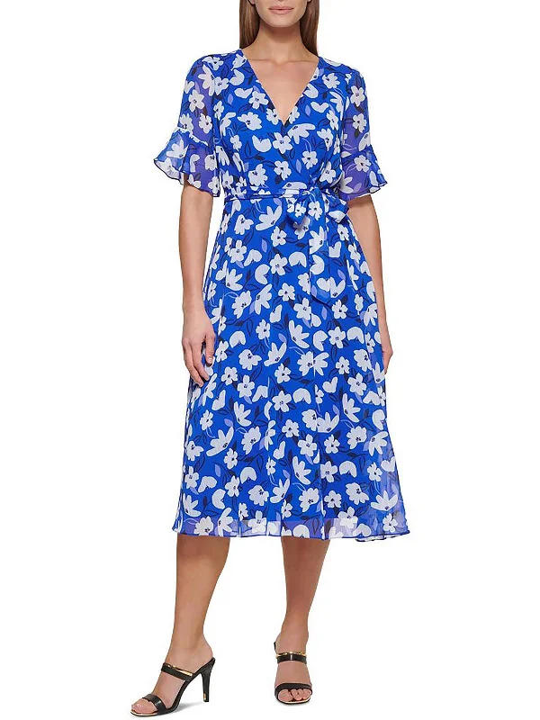 Women's Clothing And Garments Sets Womens V-Neck Mid-Calf Wrap Dress