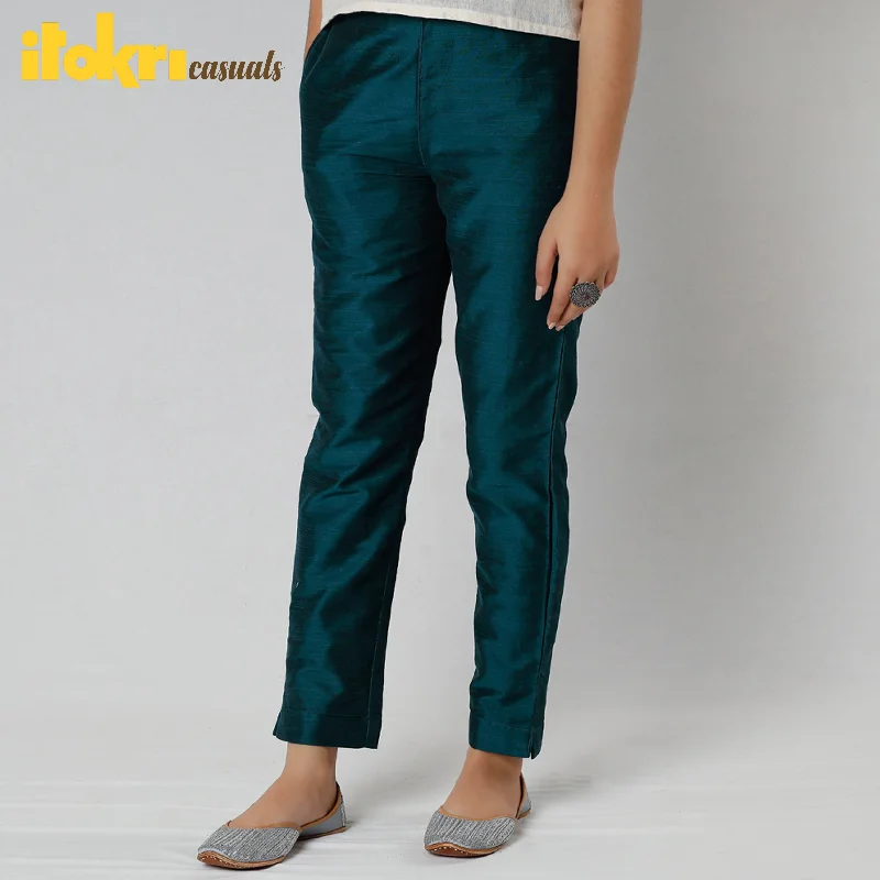 Women's Professional Attire Midnight Green - Silk Tapered Casual Pant for Women
