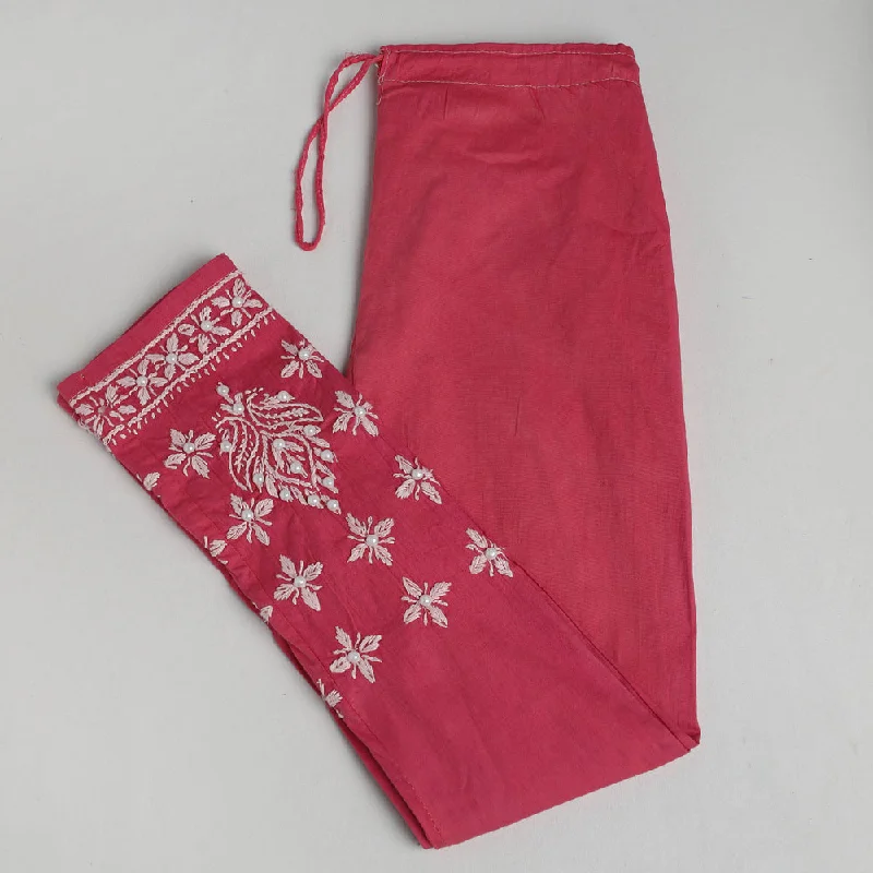 Stylish Dresses for Women Pink - Lucknow Chikankari Hand Embroidery Beadwork Cotton Pant (Free Size)