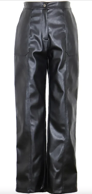 Women's Elegant Evening Outfit Black Vegan Leather Pants by Lucy Paris