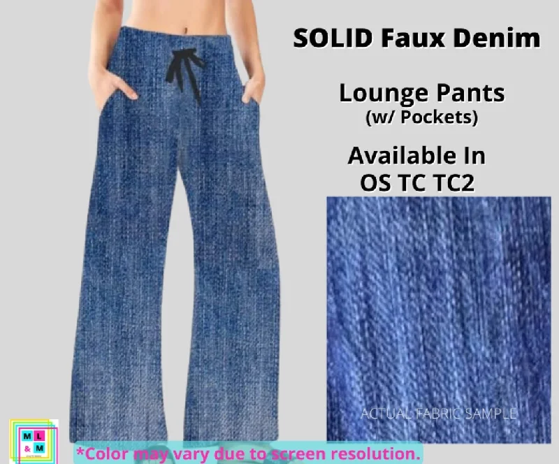 Women's Travel Apparel Blue Faux Denim Full Length Lounge Pants