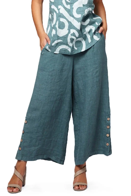 Women's Evening Wear Button Wide Leg Pant In Dusty Green