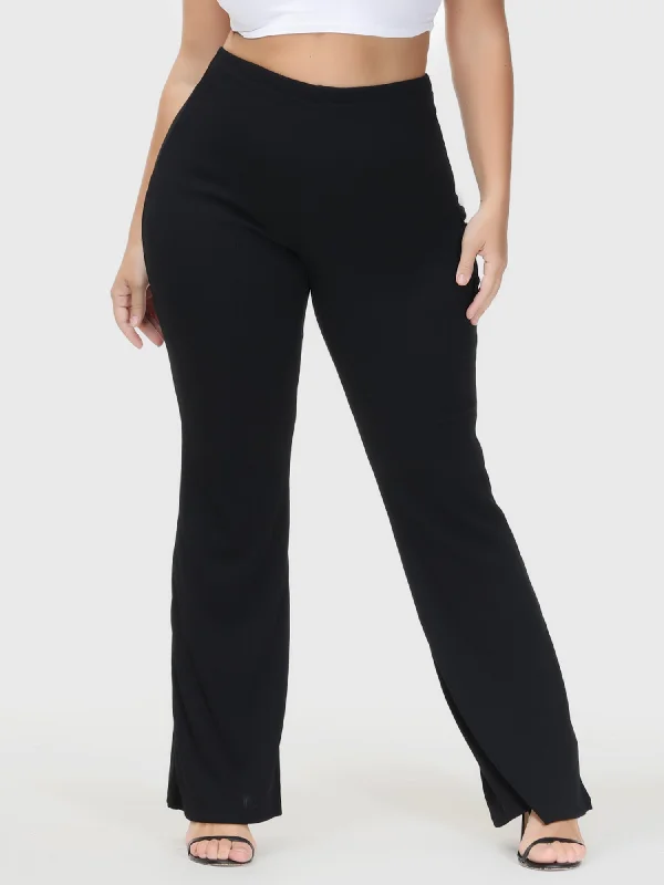 End of Season Sale Casual High Waist Drop Flared Ribbed Pants