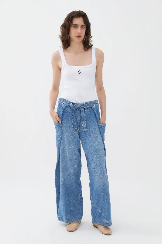 Women's Clothing Outfit Set Contrast Top Stitching Pockets Jeans