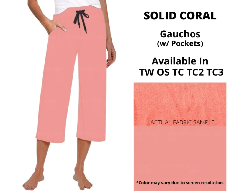 Women's Versatile Apparel Solid Coral Capri Gauchos