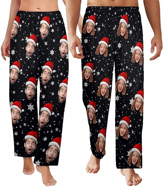 Workwear Fashion for Women Custom Face Pajama Pants for Women Men Snowflake Casual Pajamas Workwear Fashion for Women Custom Face Pajama Pants for Women Men Snowflake Casual Pajamas