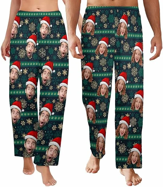 Exclusive Women's Fashion Collection Custom Face Pajama Pants for Women Men Snowflake Printed Pj Loose Fit Lounge Pants