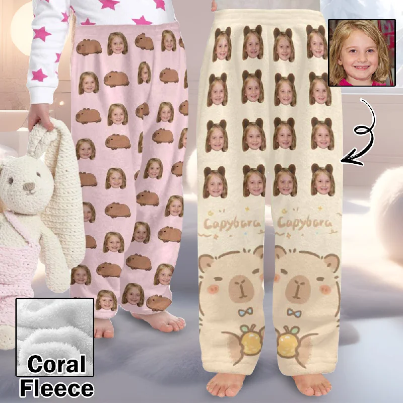 Classic Clothes For Women Flannel Pants for 2-15Y Kids-Custom Pet Photo Cute Capibara Pajama Pants 100% Soft Flannel For Winter