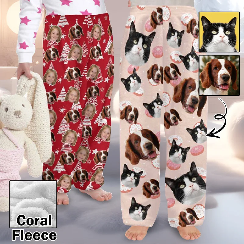 Women's Office Clothing Flannel Pants for 2-15Y Kids-Custom Pet Photo Cute Pet and Me Pajama Pants 100% Soft Flannel For Winter