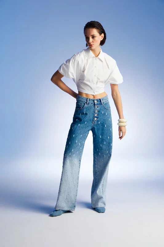 Women's Clothing And Garments Sets Gradient Wide Leg Jean Pants