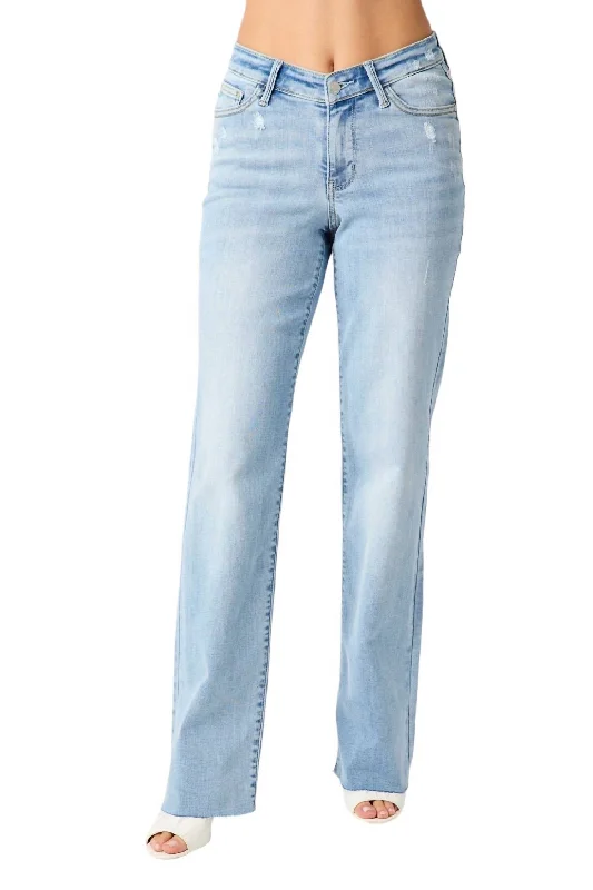 Women's Evening Wear Outfit Hi-Rise V Front Straight Jean In Blue