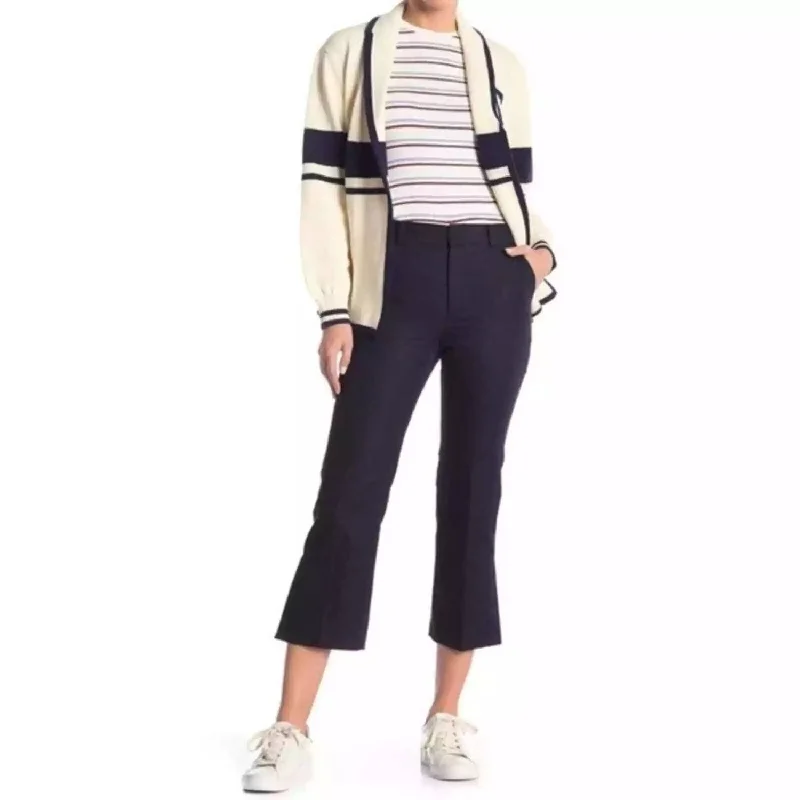 Women's Cozy Outfit For Lounging Le Crop Side Slit Cotton Linen Pants In Dark Navy