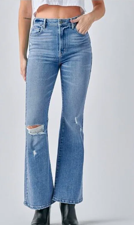 Women's Seasonal Clothes Light Wash Distressed Stretch Flare Jean 31" Inseam by Hidden Jeans
