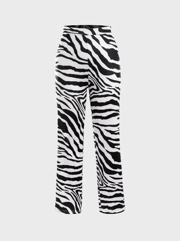 Elegant Women's Clothing Midsize Popping Personality Zebra Print Pants