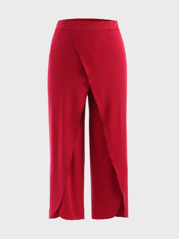 Workwear Fashion for Women Midsize Ruffle Flowy High Split Pants