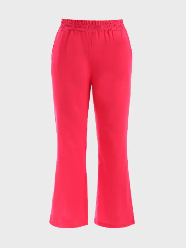 Sophisticated Women's Fashion Midsize Simple Shirring Linen Pants
