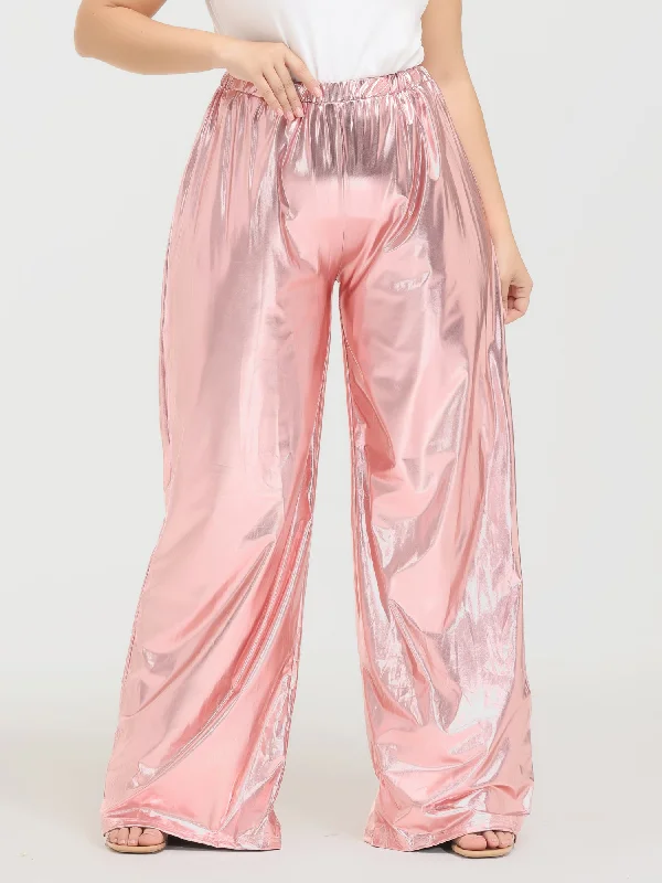 Clothing Woman Midsize Vintage Golden Pleated Wide Leg Pants