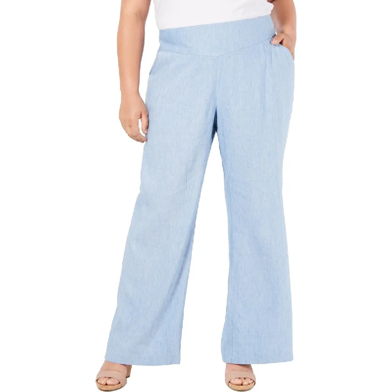Women's Professional Garments Plus Womens Mid Rise Linen Wide Leg Pants