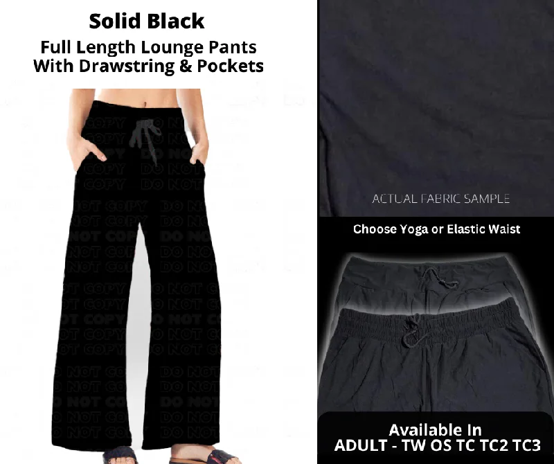 Women's Trendy Activewear Apparel Solid Black Full Length Lounge Pants