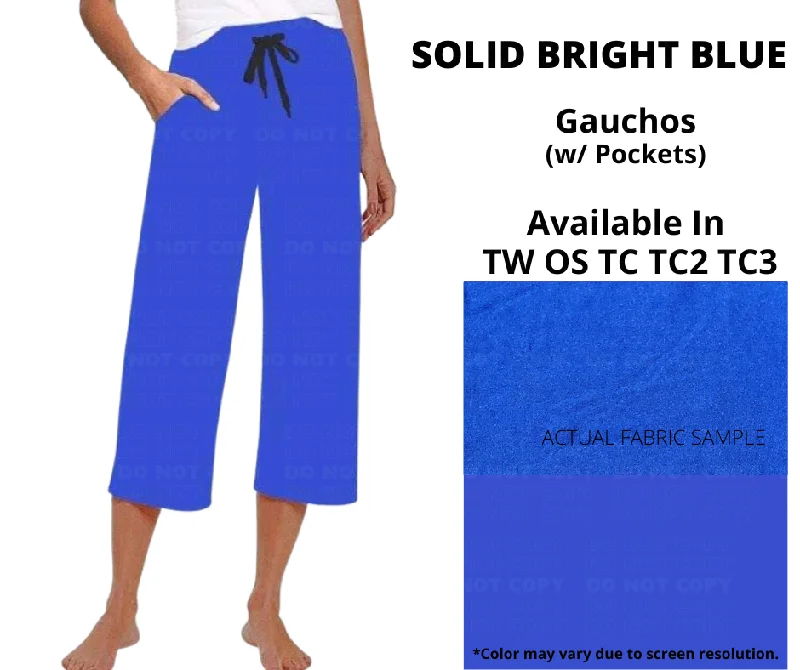 Women's Clothing Solid Bright Blue Capri Gauchos