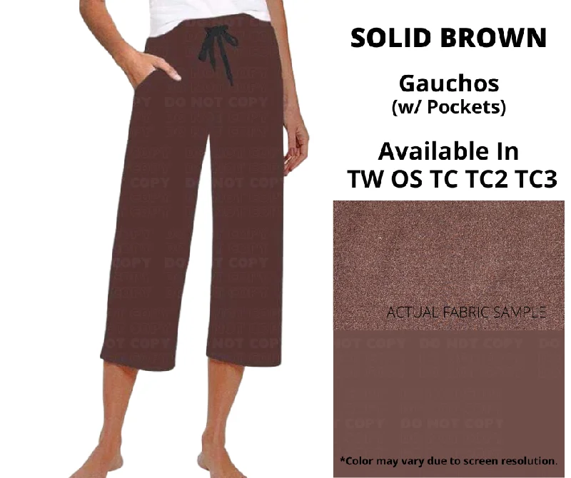Women's Clothing For Outdoor Activities Solid Brown Capri Gauchos