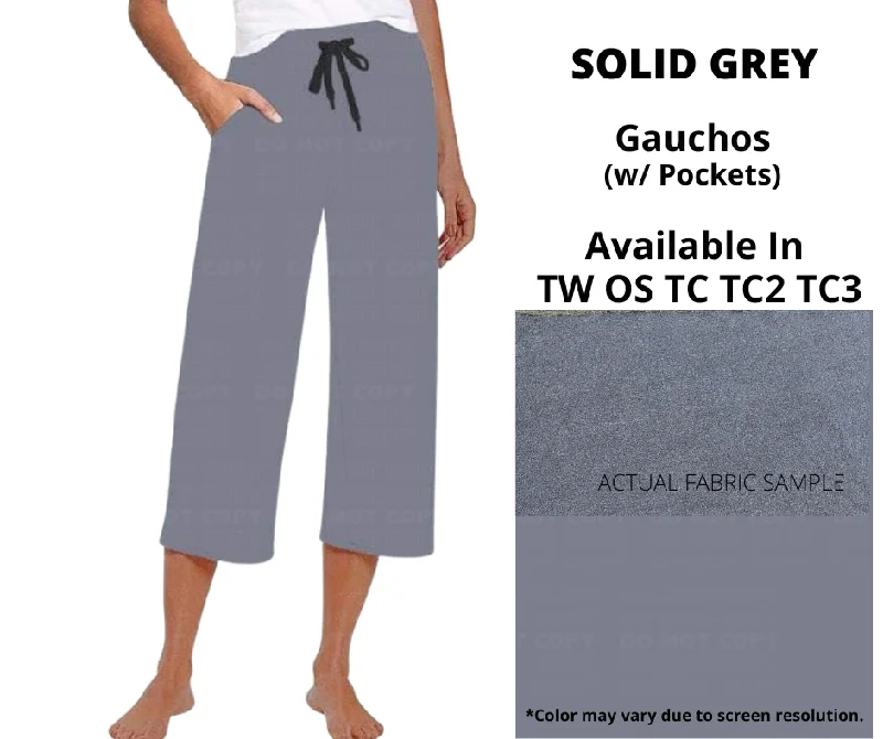 Women's Relaxed Clothes Solid Grey Capri Gauchos