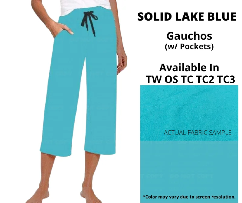 Women's Sporty Chic Clothes Solid Lake Blue Capri Gauchos
