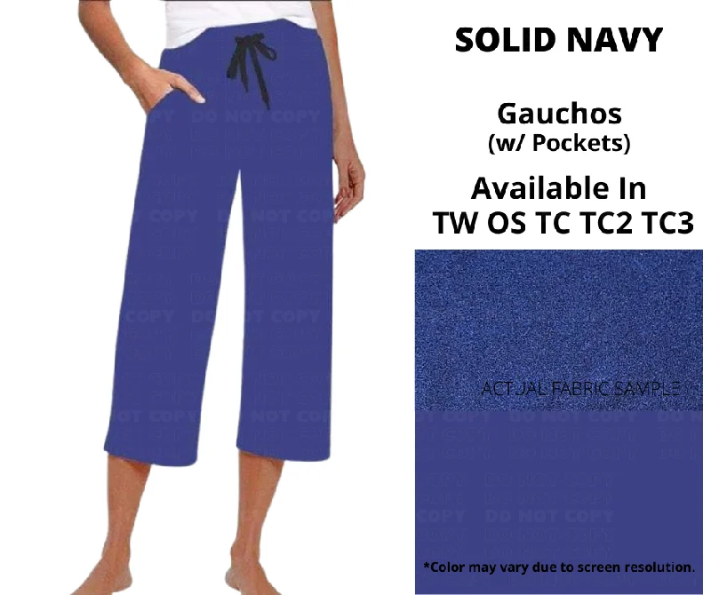 Women's Clothing For Everyday Wear Solid Navy Capri Gauchos